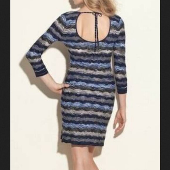 Guess Lightweight Knit Dress Multicolor Chevron 3/4 Sleeves with Navy Blue Slip - Picture 11 of 11